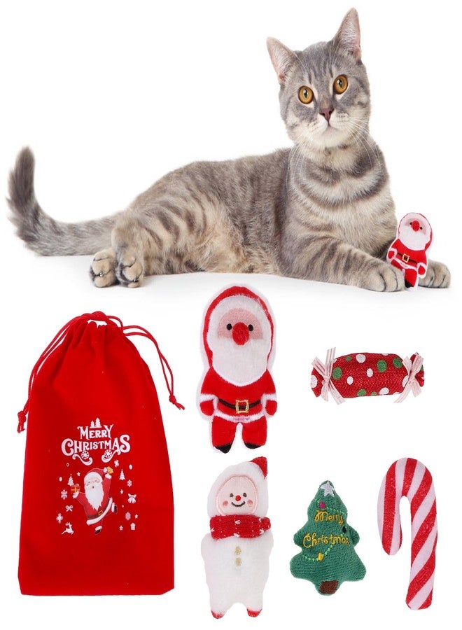 كولتيل مجموعة ألعاب كولتيل لعيد الميلاد للقطط، 5 قطع، لعبة سانتا كلوز ناعمة ومتينة على شكل شجرة عيد الميلاد محشوة بالنعناع البري الطبيعي، هدية تفاعلية مقاومة للعض لتنظيف أسنان القطط المنزلية والقطط الصغيرة - Image 1